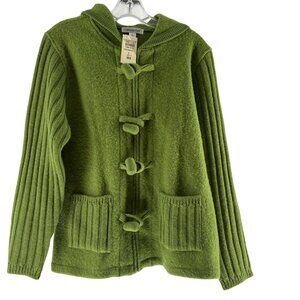 Coldwater Creek Green Wool Toggle Front Sweater Jacket L NWT
